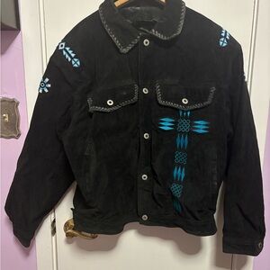 Vintage Adler black suede southwestern beaded embroidered leather jacket large